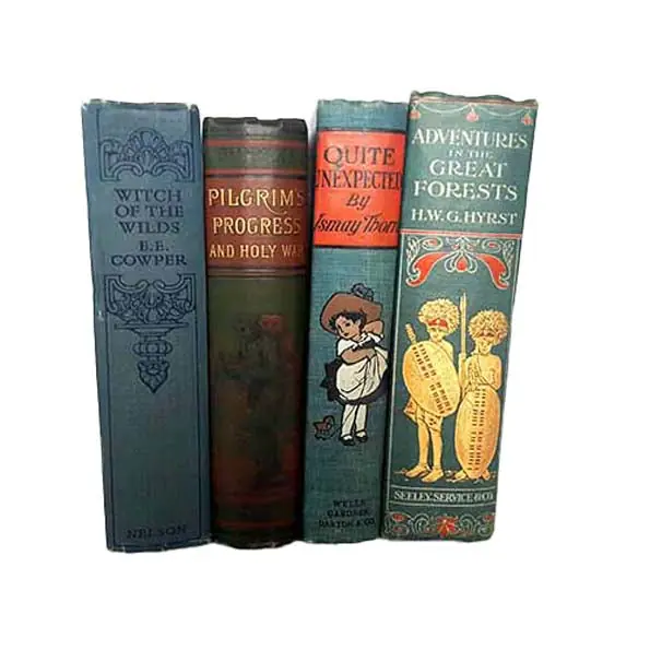 Must Have Decorative Collection: Four Blue and Green Vintage Books